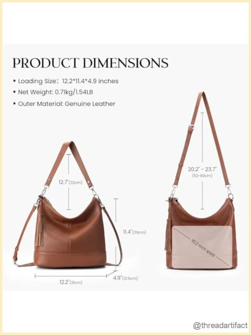 Genuine Leather Hobo Crossbody Bag, Soft Real Leather Shoulder Purse with 2